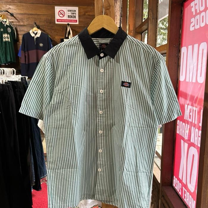 Kemeja Dickies Stripe White & Green Original