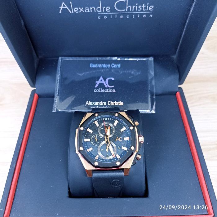 JAM TANGAN PRIA ALEXANDRE CHRISTIE 9601 GC BLACK ROSEGOLD RUBBER ORIGINAL Quartz Watches