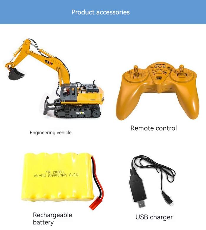 Huina 1510 mainan elektrik ekskavator Aloi Remote Control 1:16
