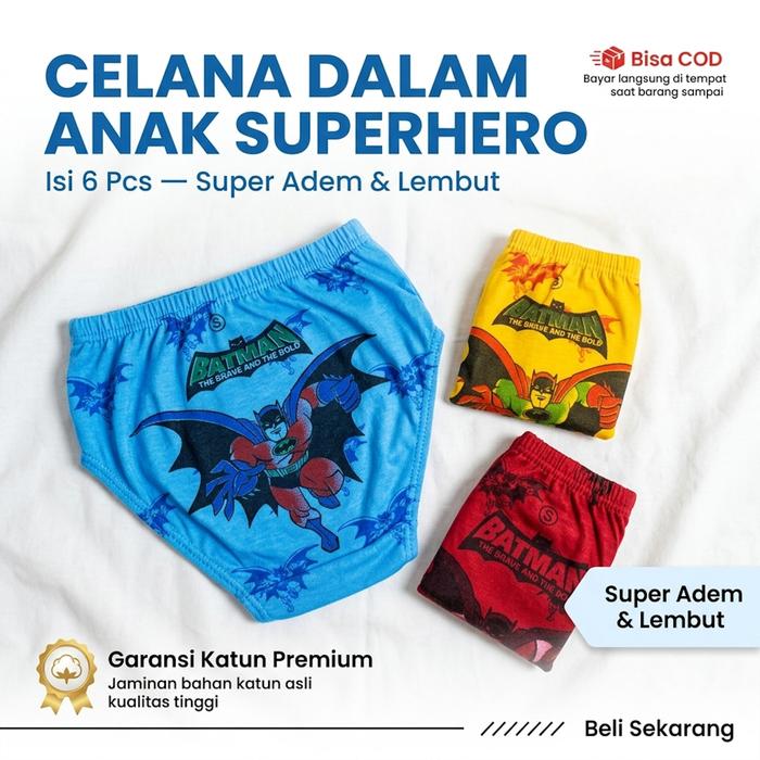 Sempak Anak Cowok Karakter Batman Spiderman Bahan Adem Anti Gatal Paket Bundling