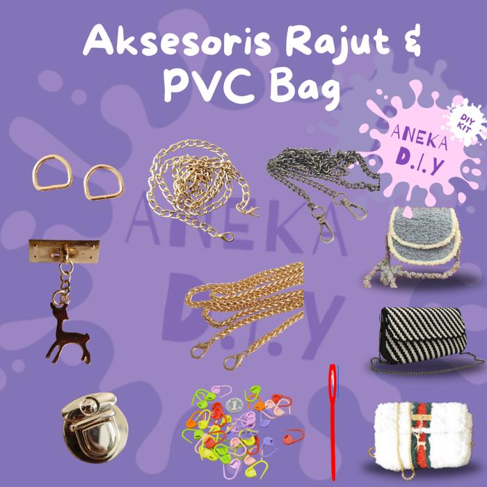 Aksesoris Rajut Tas PVC / Aksesoris Tas PVC DIY / Aksesoris Rajut / Kunci tas / D ring Tas / Rantai 