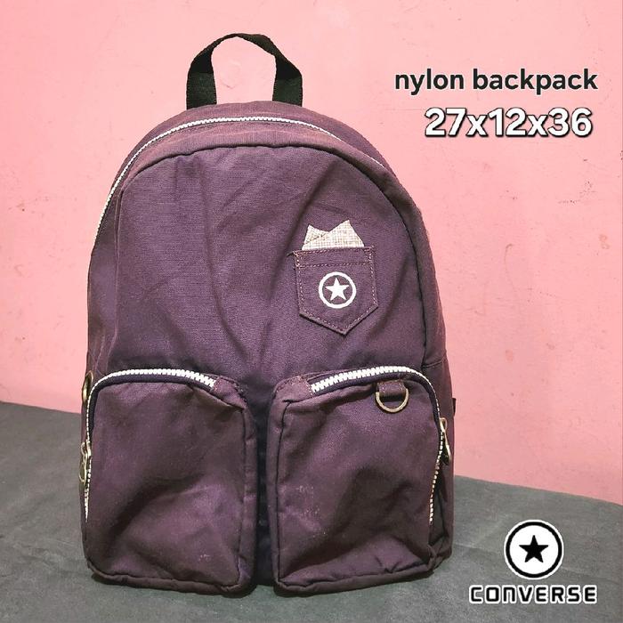 Preloved CONVERSE KOREA Original Tas Ransel/Backpack Sekolah Nylon Purple/Ungu Terong  14inch 12L 27