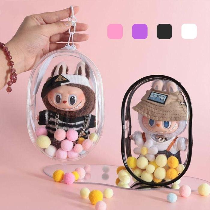 Pouch Pvc Boneka Doll Pouch Tas Display Boneka 17.5cm Pvc Pouch Labubu Tahan Debu Pouch Boneka Pouch
