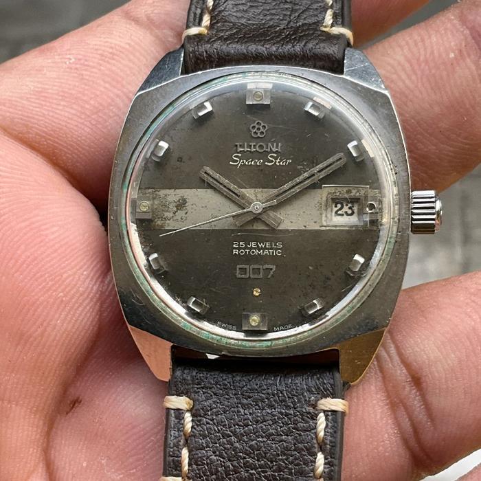 JAM KUNO VINTAGE ANTIK SWISS: TITONI SPACE STAR 007 AUTOMATIC  ORIGINAL AIRMASTER SPACEKING COSMOKIN