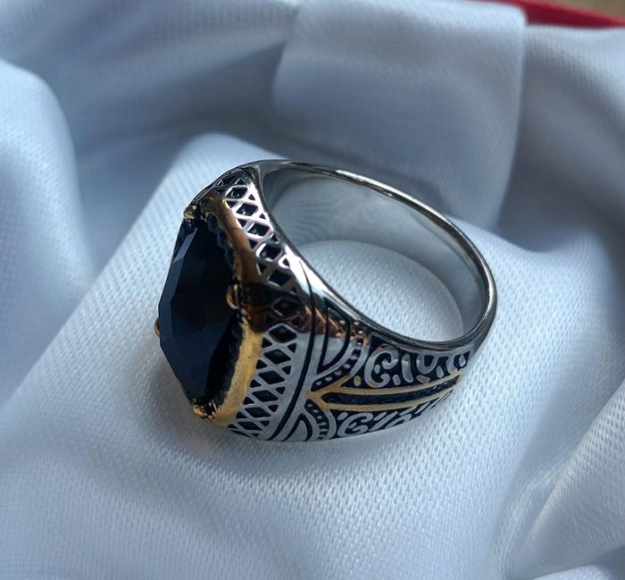 Cincin Stainless Steel 316l Oval Gold List Black Zirconia