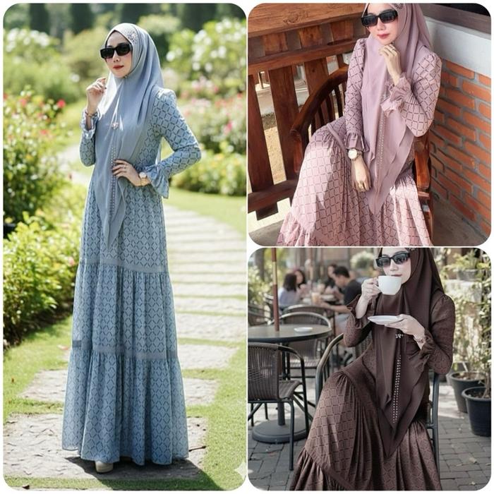 Hanna Series Gamis Set Khimar Kristal FaestaDaily Ceruti Printing Syari Cantik Beningwidayati