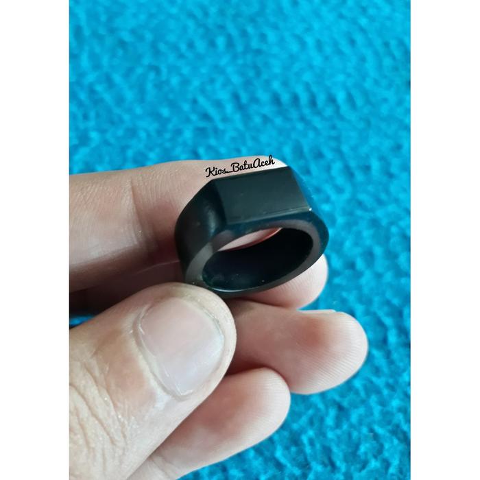 Cincin Batu Giok Hitam Black Jade Asli Aceh Original Cutting Petak Full Tembus