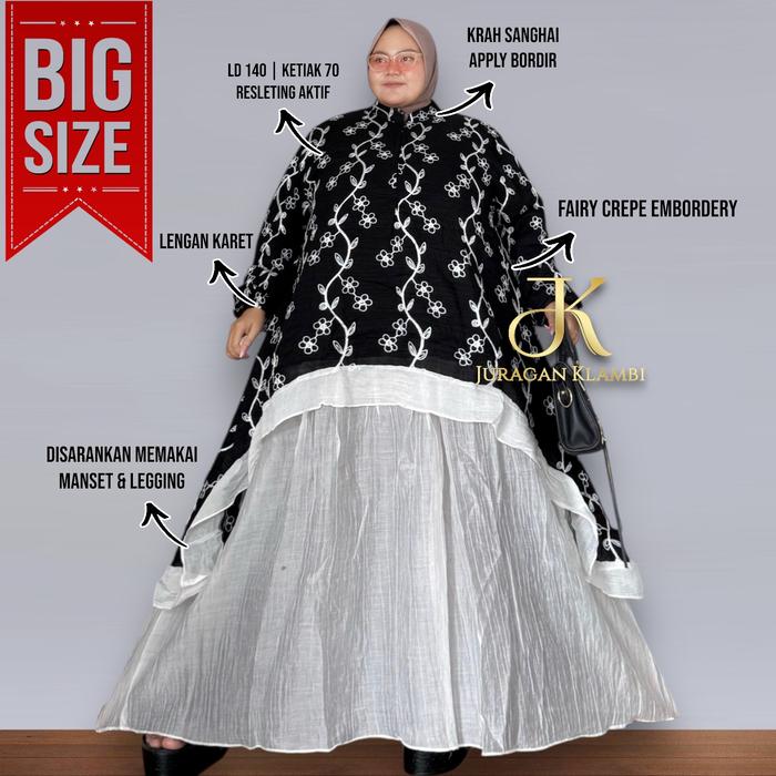 Gamis Jumbo LD 140 Estimasi BB 80-130KG+ Bahan Cresspo Bordir Premium HQ Nyaman Di pakai Lebaran Kon