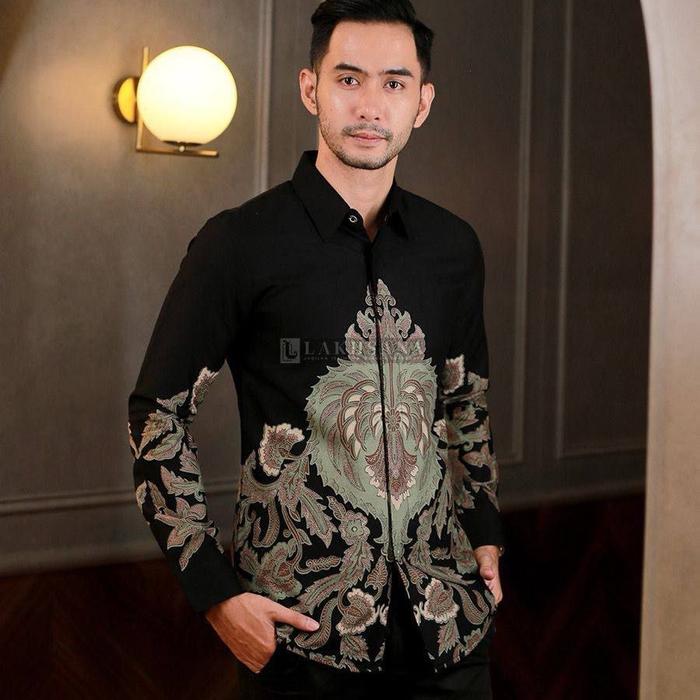 baju batik pria  Kantor bahan  Katun lengan panjang  Printing semarangan abu