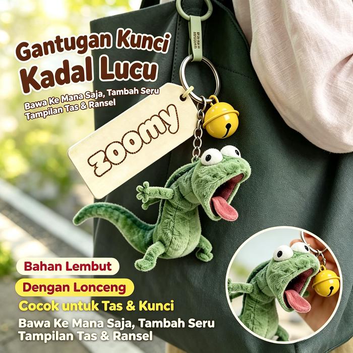 Gantungan Kunci Cicak Lucu Kadal Kecil Warna Hijau Mint, Boneka Berbulu Unik Aksesori Gantungan Tas 