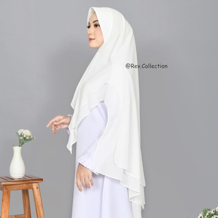 Rev Khimar Layer Ceruty Babydoll Putih Tulang Jilbab Wanita Hijab Muslimah Syari Kerudung Instan Cer