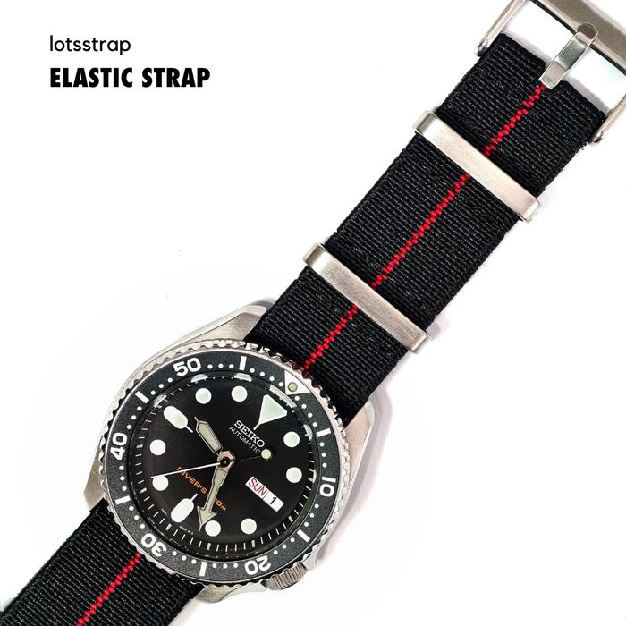 Tali Jam Nato Strap Parachute Elastic Nylon Hitam Merah ST6 Watch Ukuran 20mm & 22mm Bahan Premium T