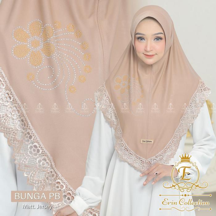 Erin Collection Jilbab Insta Renda Hijab Erin Collection Kerudung Bergoh Mewah Pres Payet Bunga PB M