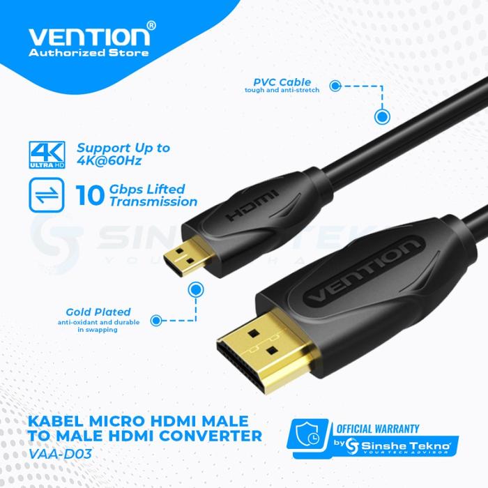 Kabel Micro HDMI Male To HDMI Male Cable Micro HDMI to HDMI Cable Vention 1M