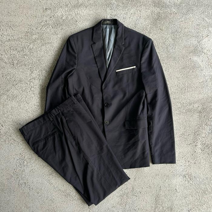 ZARA MAN SET BLAZER PRIA ORIGINAL BLUE NAVY Setelan Formal Celana Fit Slim