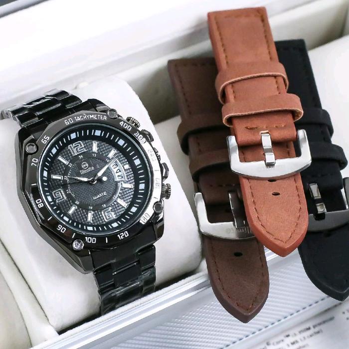 (BISA COD) JAM TANGAN PRIA - LILIIMITE ORIGINAL - TALI RANTAI BAHAN STAINLESS - Diameter 4,2 cm - Fi