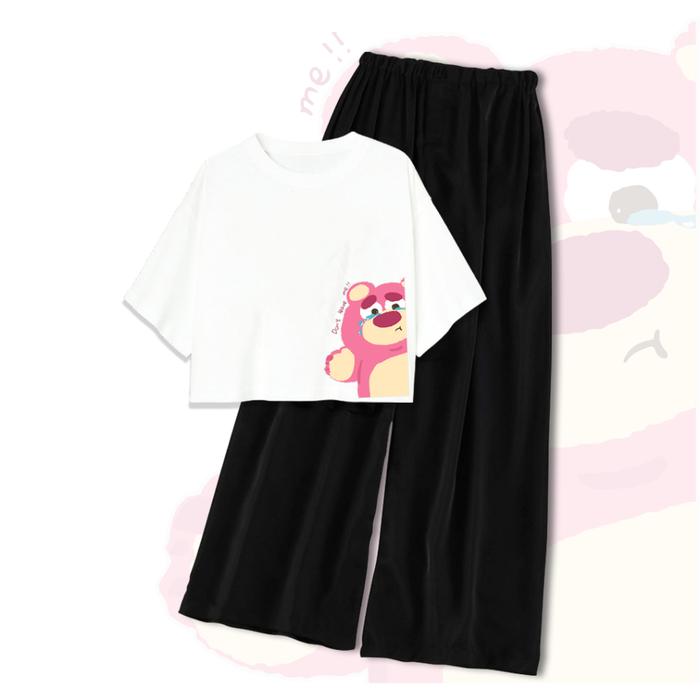 CLSTORE SETELAN BAJU REMAJA USIA 9-16 TAHUN KAOS CROP OVERSIZE DAN CELANA KULOT LOTSO DONT LEAVE ME