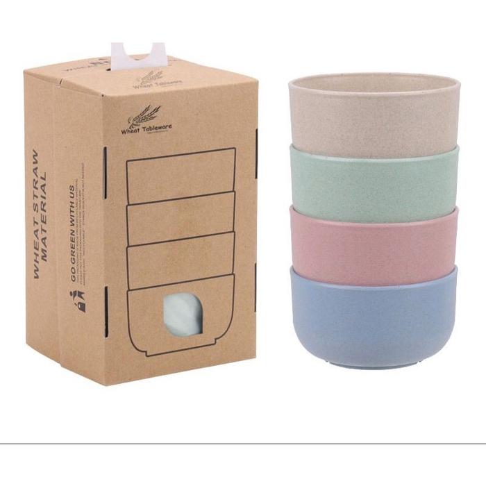 Sgmshop MS4 Mangkok Makan Set 4pcs Wheat Straw Bowl Warna Warni Jerami Gandum Mangkok Set 4pcs Wheat
