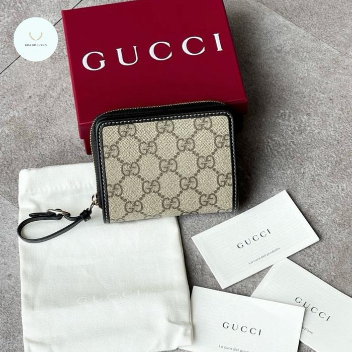 Gucci GG Emblem Zip Mini Wallet Beige