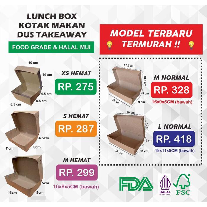 LUNCH BOX PAPER / KOTAK MAKAN / DUS KRAFT COKLAT TAKEAWAY / DUS NASI / KOTAK NASI