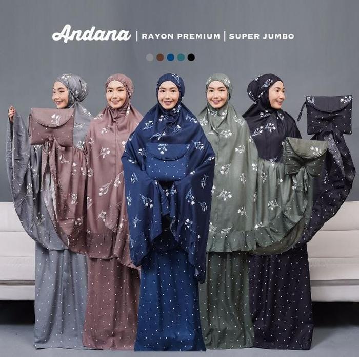 Andana Mukena Dewasa Katun Rayon Premium Super Jumbo Bahan Adem Lembut Tidak Panas Model Simpel Angg