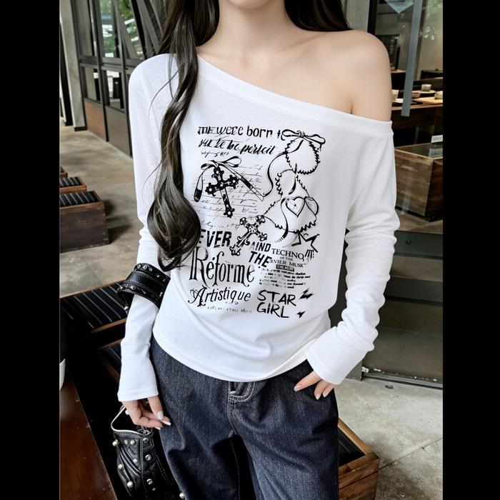 WZ0196 Lengan panjang satu bahu loose fit Korean style ins creamy Korean-style thick and comfortabl