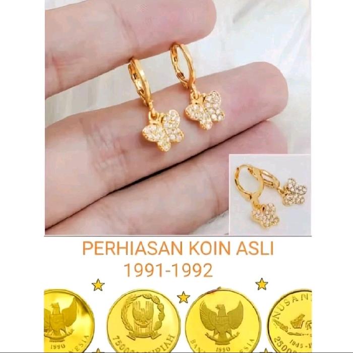 Anting Jepit Kupu Kupu Warna Emas Muda Anti Luntur Kualitas Terbaik Anting Koin Asli 1991-1992 Anti
