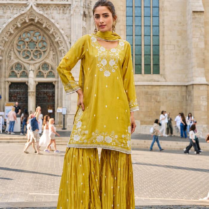 Kurti Sharara Set Lengkap Indian Top Fashion Bahan Chinon Silk