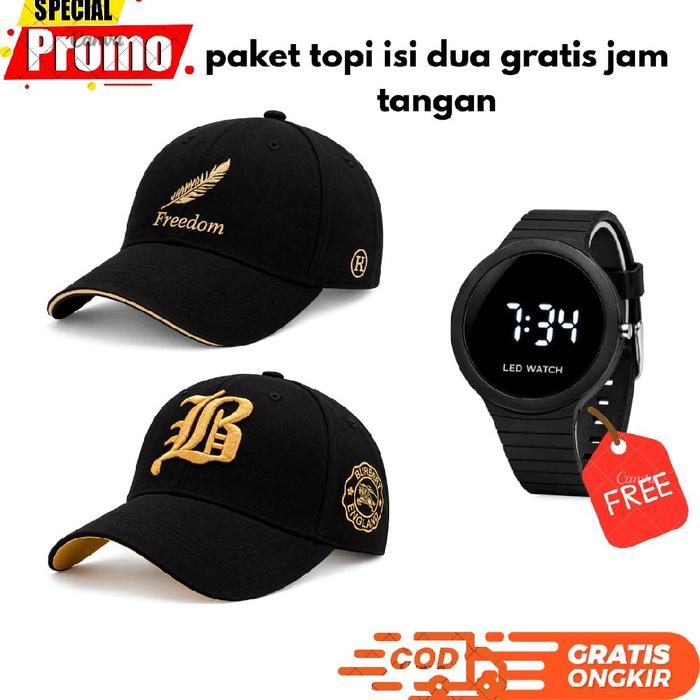 Paket Topi Isi Dua Gratis Jam Tangan LED Watch Freedom & LB COD Gratis Ongkir