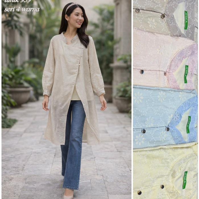 YOUKEN.SHOP- KODE 959,New Tunik kancing miring bahan Tencel Fairy Bordir / Blouse dengan Furing Syak