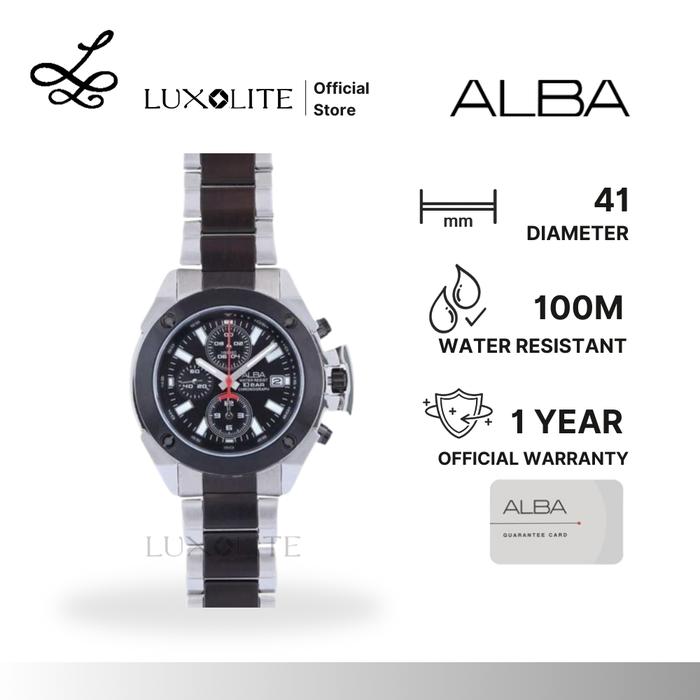 ALBA Jam Tangan Pria Analog AF8M19 Silver Black Stainless Steel AF8M19X1