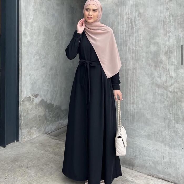 Elmiza - Kinan Dress Bahan Premium Beverly Lux Simple Elegan Dress Muslim Wanita Polos Kekinian