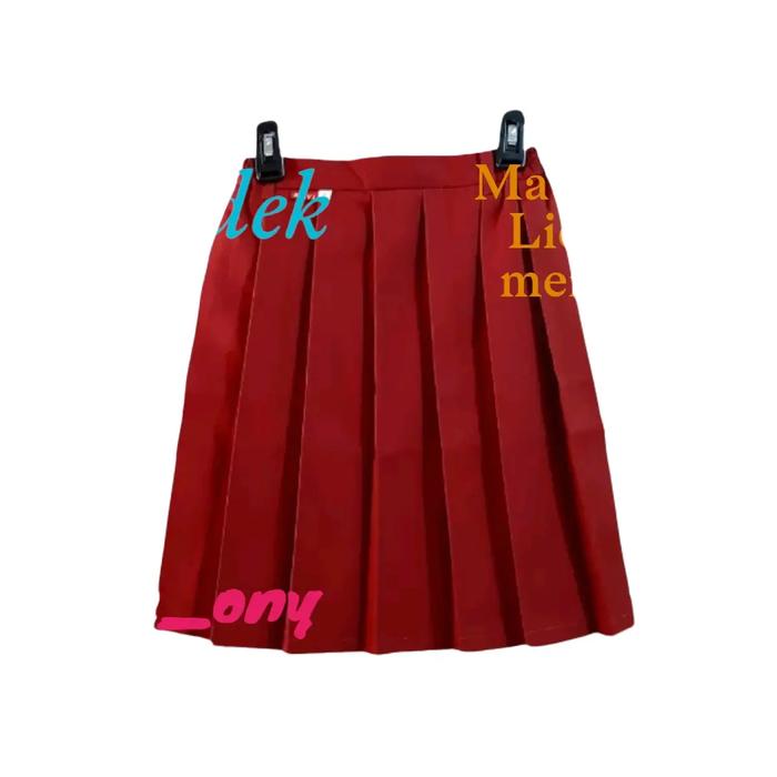 ROK PENDEK REMPEL MERAH SD LICIN DAN MENGKILAP rok kancing depan span rok rempel Kain Nyaman Sekolah