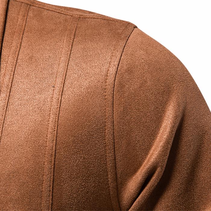 AIOPESON Mens Brown Suede Turn Down Collar Jacket Casual Business Faux Leather Trucker Jackets Coat