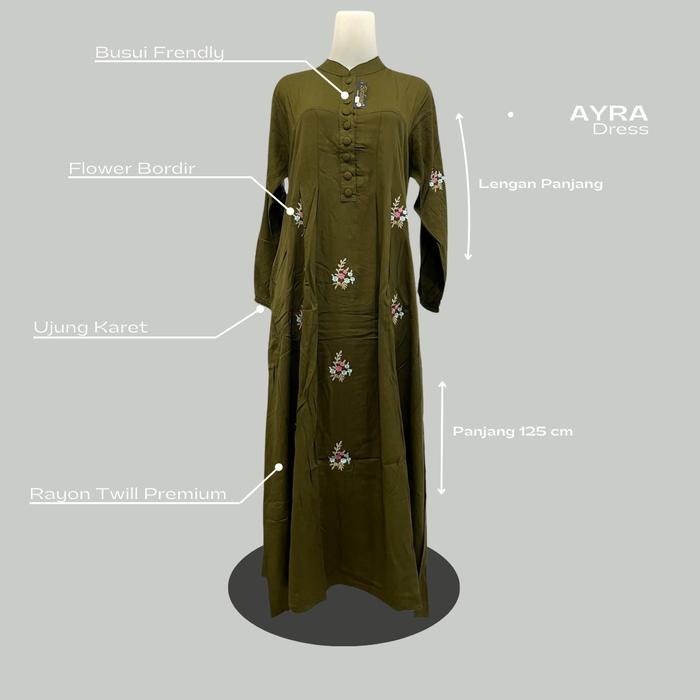 Ayra Midi Dress Rayon Premium Motif Bunga Tabur Bordir Wanita Dewasa Terbaru Original Bintaang.shop