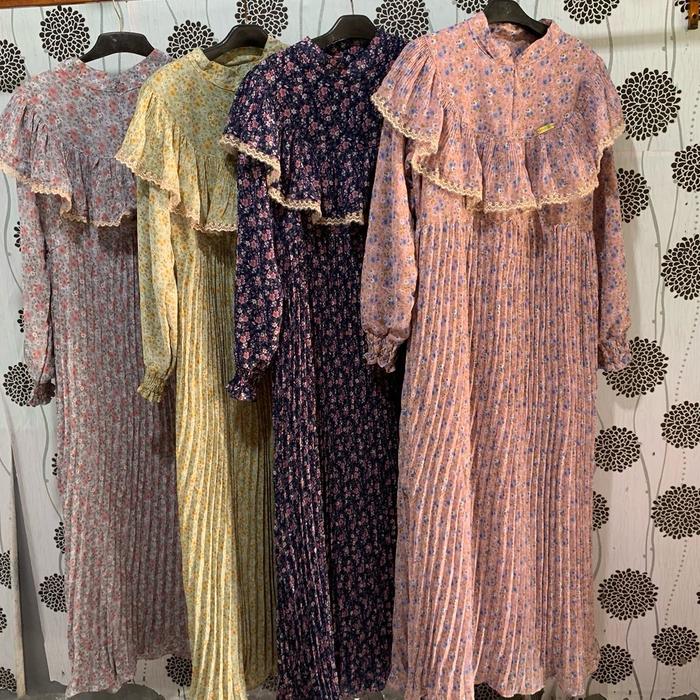 Gamis plisket import rempel dada Bunga