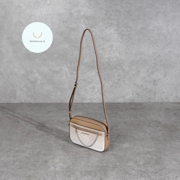 Michael Kors MK Monogram SHW Gradient White Chain Camera Bag in Beige