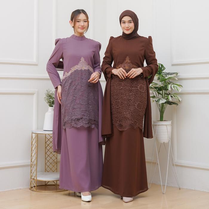 Yasmin Kebaya Baju Kurung Melayu Setelan Bordir Brokat Mix Rok Duyung Free Selendang Oneset Dress Mu