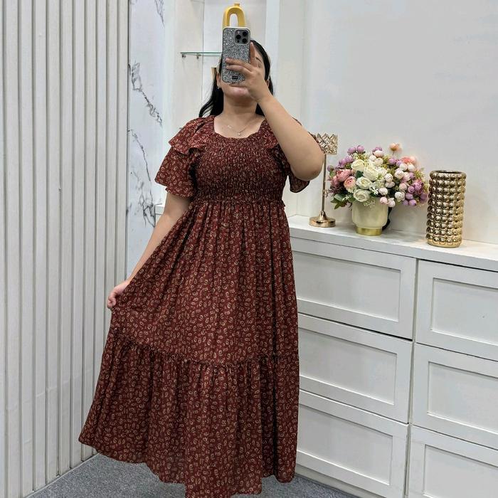 Istimewa Daster Smoke Motif Lengan Pendek Jumbo Rayon Adem Nyaman Seharian Dress Gaun Twill Kain Teb