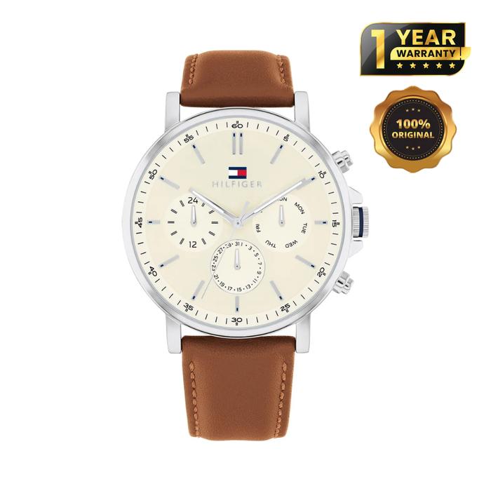 Tommy Hilfiger Tyson Brown Leather Parchment Dial Multi-function Men's Watch - 1792143