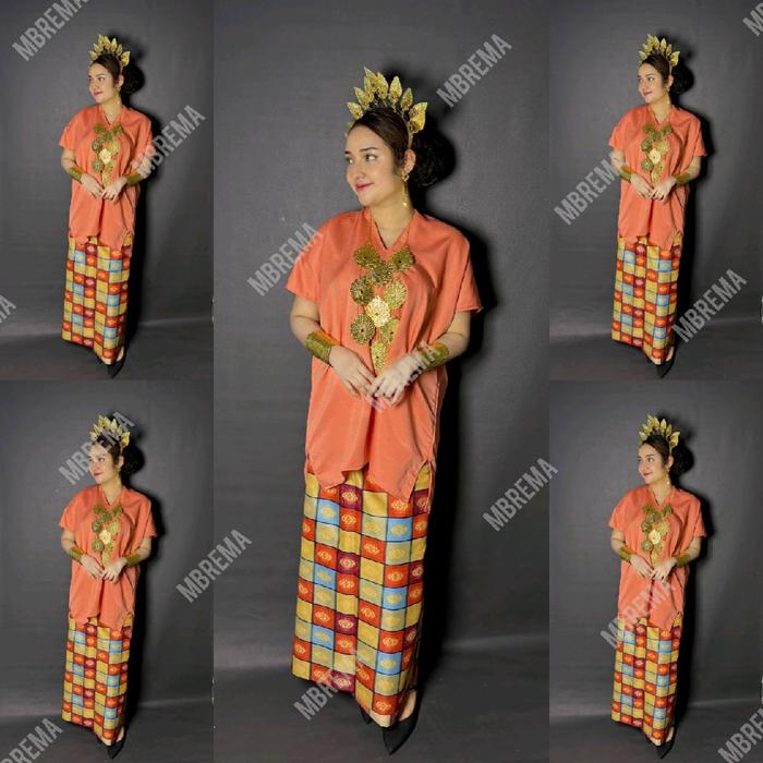 Baju Bodo Makassar Bugis Organza Remaja-Dewasa Motif Tokko Seragam Wanita Dress Panjang Kondangan
