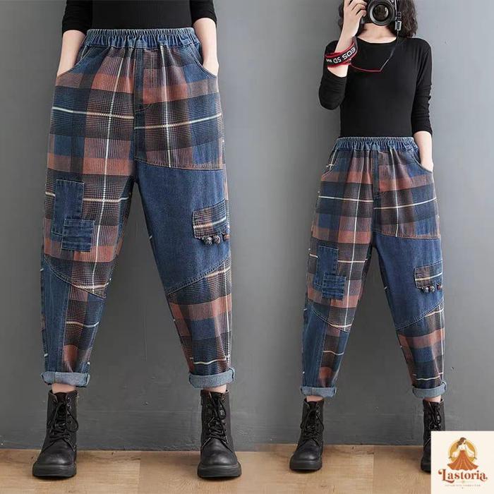 LC574 Oversized Celana Jeans Premium Retro Lastoria Fashion