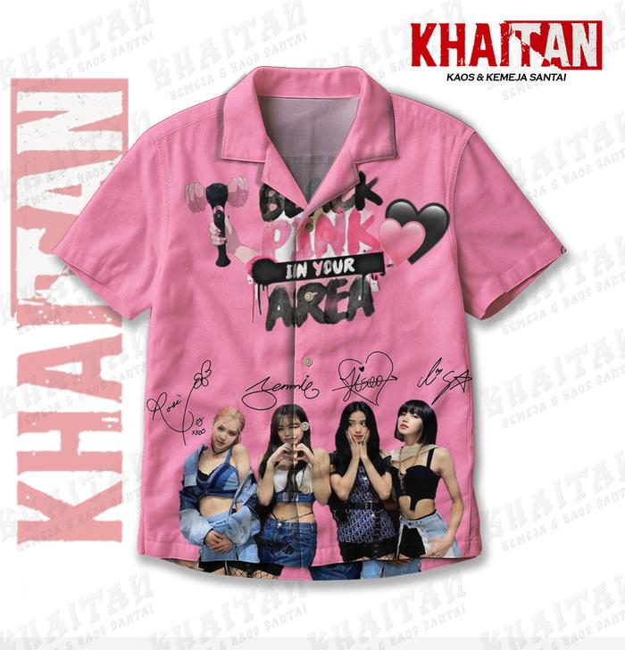KHAITAN Kemeja Blackpink In Your Area Tanda Tangan Lightstick Foto K-Pop Pink Fandom Unisex | KT-190