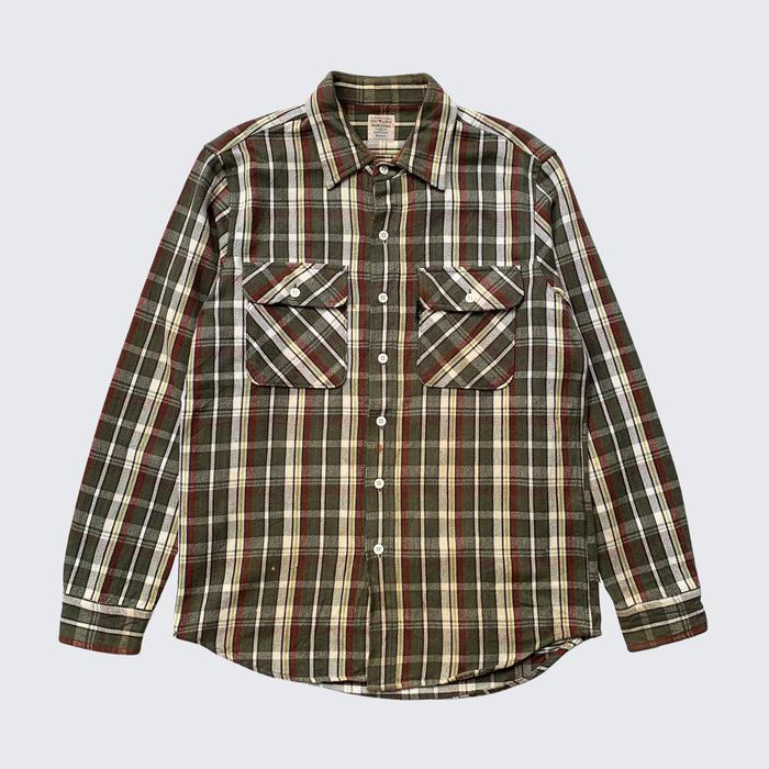 Green Brown Classic Plaid Vintage Avirex USA Two Pocket Flannel Shirt - Unisex - M