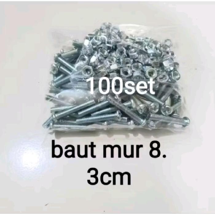 100 pcs Baut jp+mur 5x30/ Baut+Mur 8x3cm Obeng Baut 8