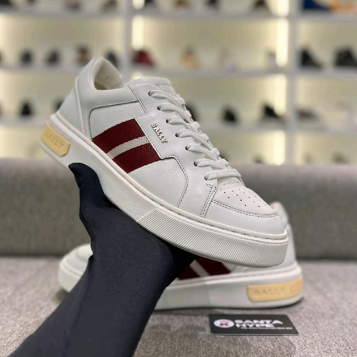 Bally Moony Sneakers Pria Wanita - Sepatu Kulit Kasual Original - Biru/Merah