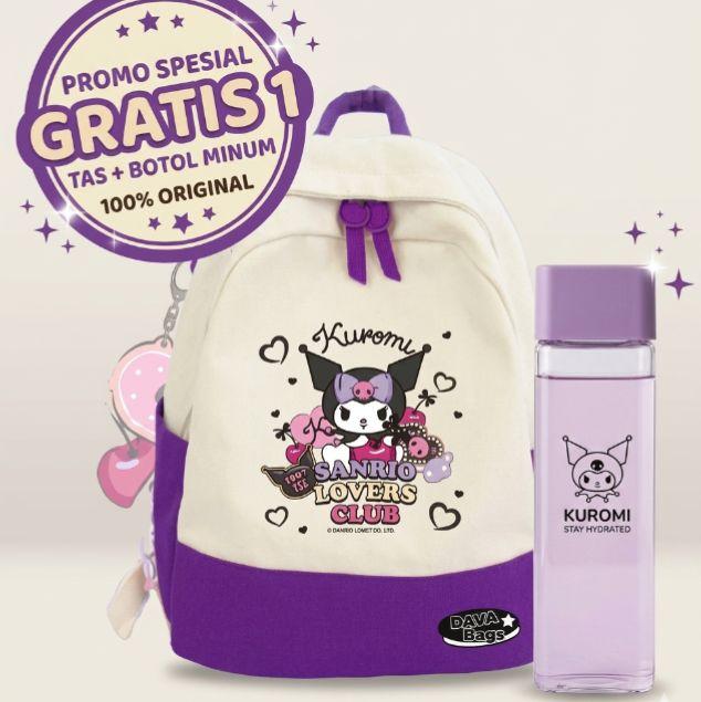 Tas Ransel Anak Paud TK Kuromi Sanrio Lovers Club Beli 1 Gratis 1 Botol Minum 100% Original dengan D