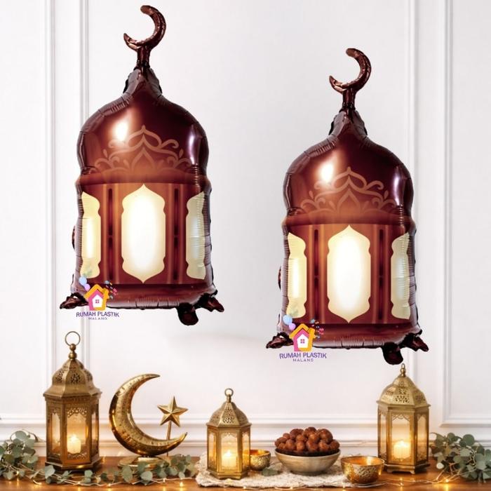 Safitiri Balon Foil Kubah Coklat Gold Eid Mubarak Batik Masjid Mosquee Hiasan Lebaran Puasa Idul Fit