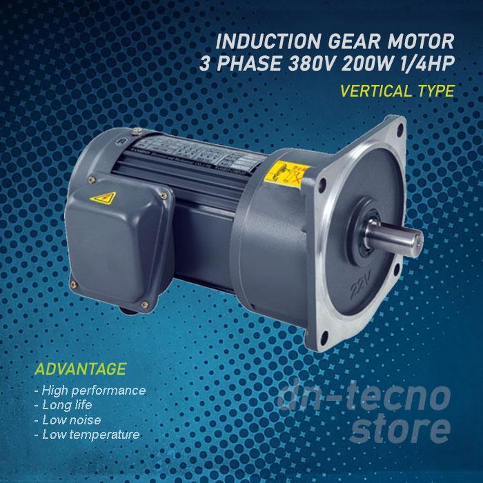Motor Gear Vertical AC 3 Phase 380V 1/8HP (200W) 4 Pole 1450RPM
