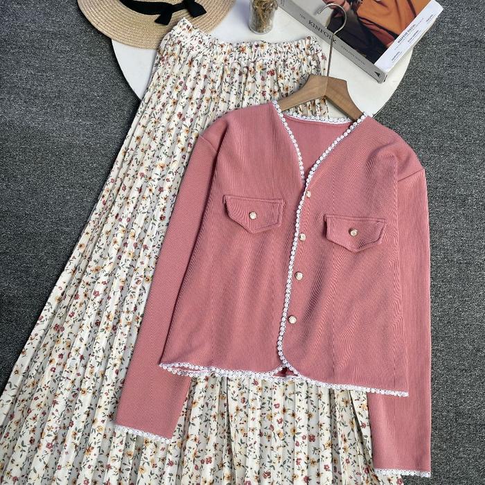violine store - ONESET SETELAN WANITA KEKINIAN CROP CARDI KNIT RENDA ROK PLISKET HYGET PREMIUM  KEKI